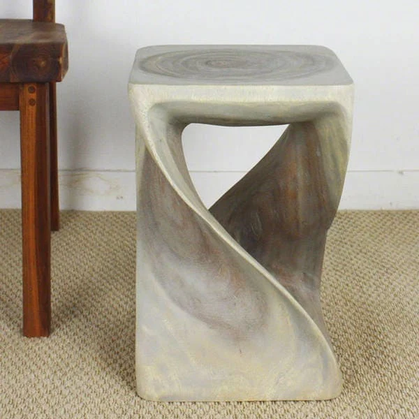 Haussmann Original Wood Twist Stool 12 X 12 X 18 In High Grey Oil - 12 x 12 x 18