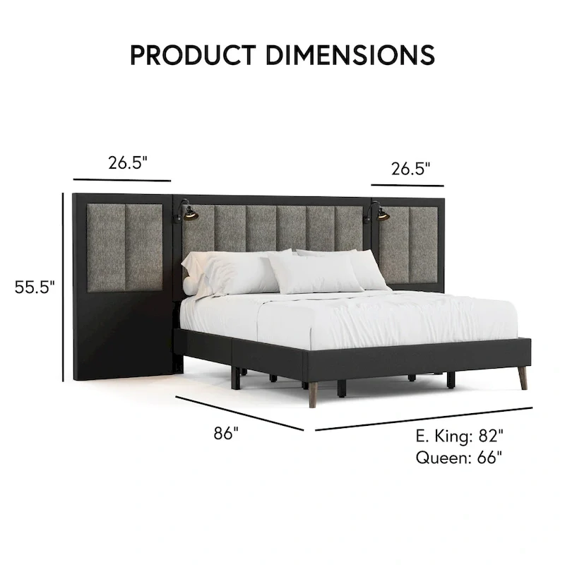 Furniture of America Orelo Modern Dark Brown Extended Wall Panel Bed with Reading Lights