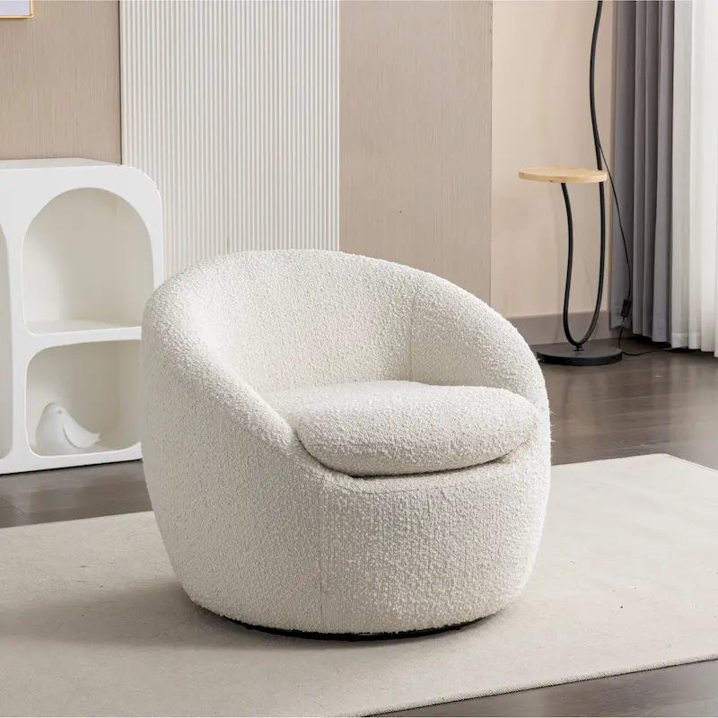 Cream White 31  Boucle Upholstered Barrel Chair with Swivel Base