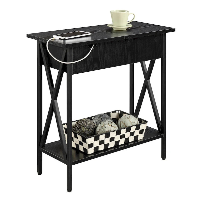Convenience Concepts Tucson Flip Top End Table with Charging Station and Shelf