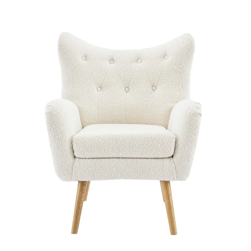Modern Fabric Wingback Accent Chair with Wood Legs