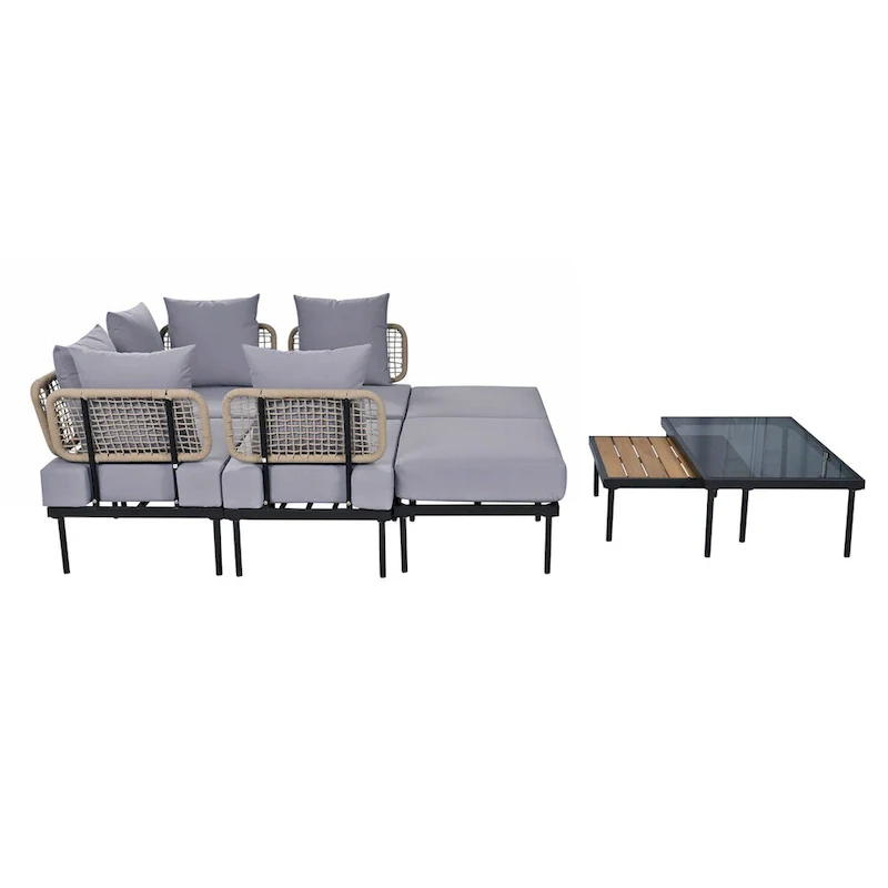 8-Piece Patio Sectional Sofa Set with Tempered Glass Coffee Table