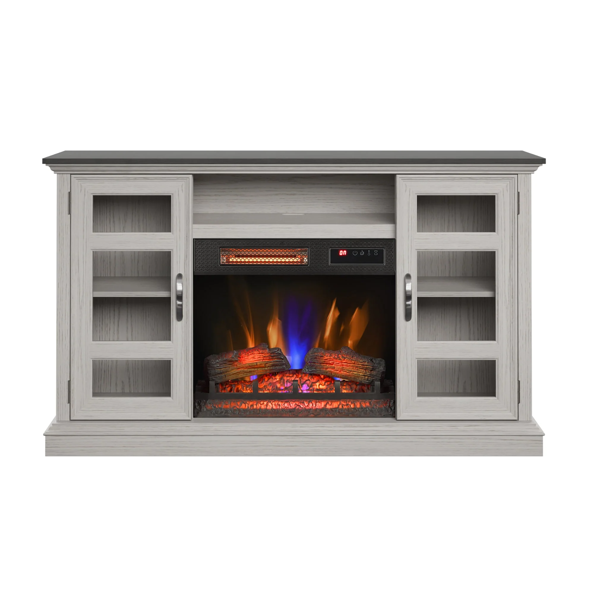 duraflame? Two Tone Wood Oak Electric Fireplace TV Stand with 3D Flames
