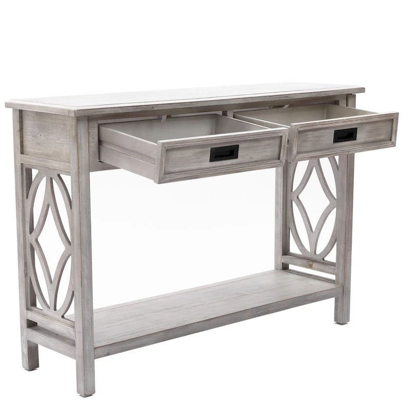 Grey Washed Wood 2-Drawer 1-Shelf Console and Entry Table - 32.7 H x 47.2 W x 13.8 D