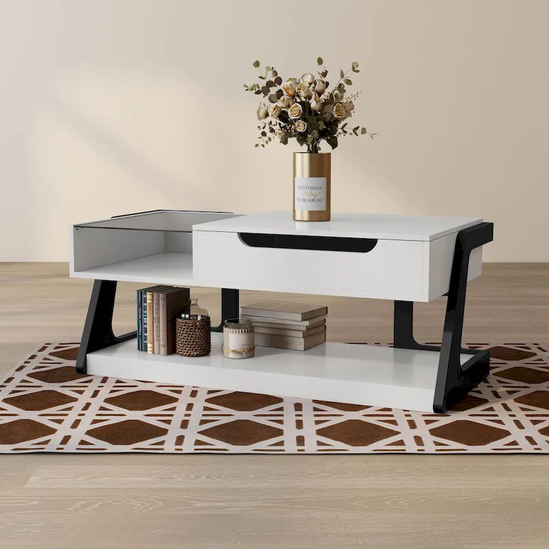 Contemporary White 49-Inch Lift-Top Coffee Table