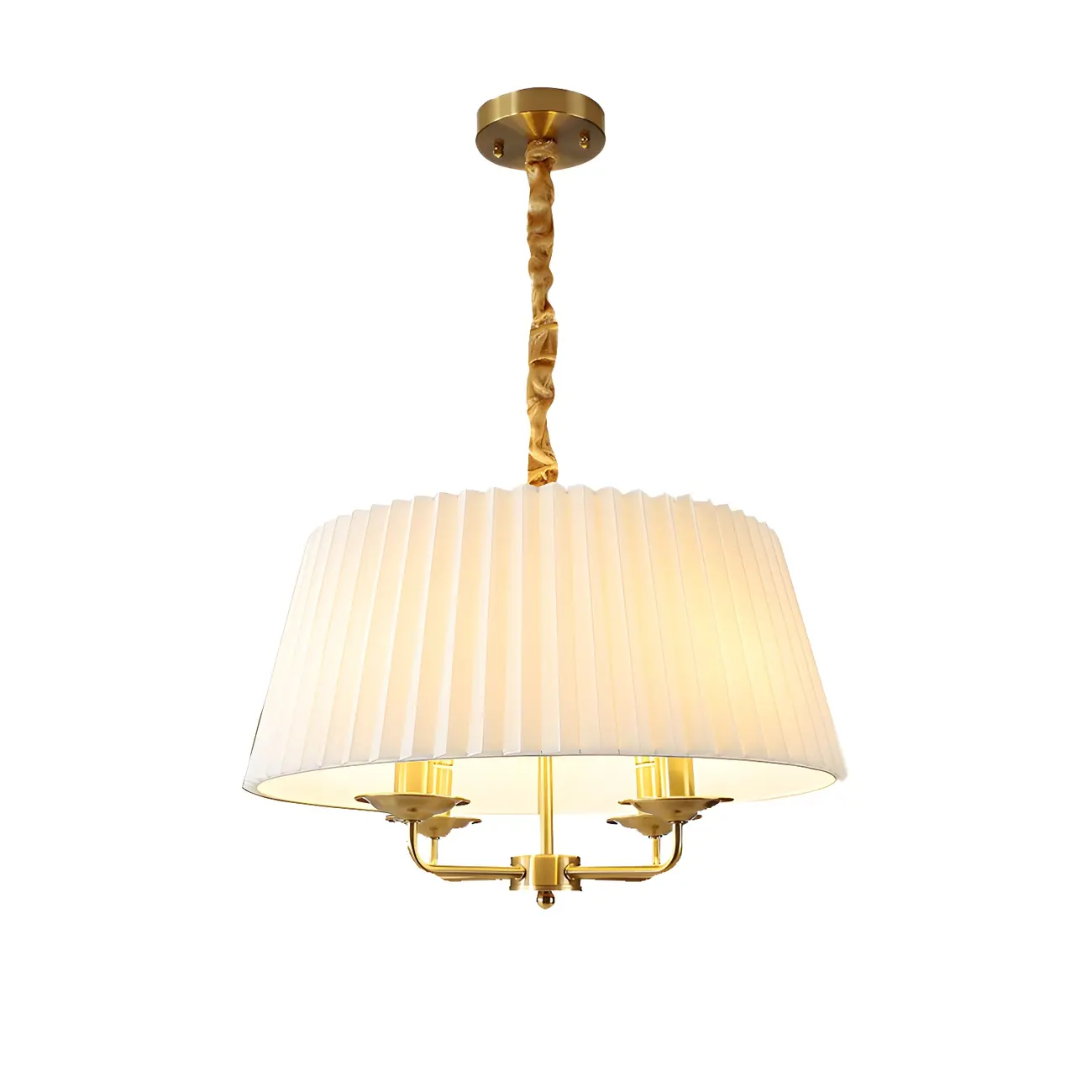 Modern Gold White Pleated Drum Chandelier Adjustable Height