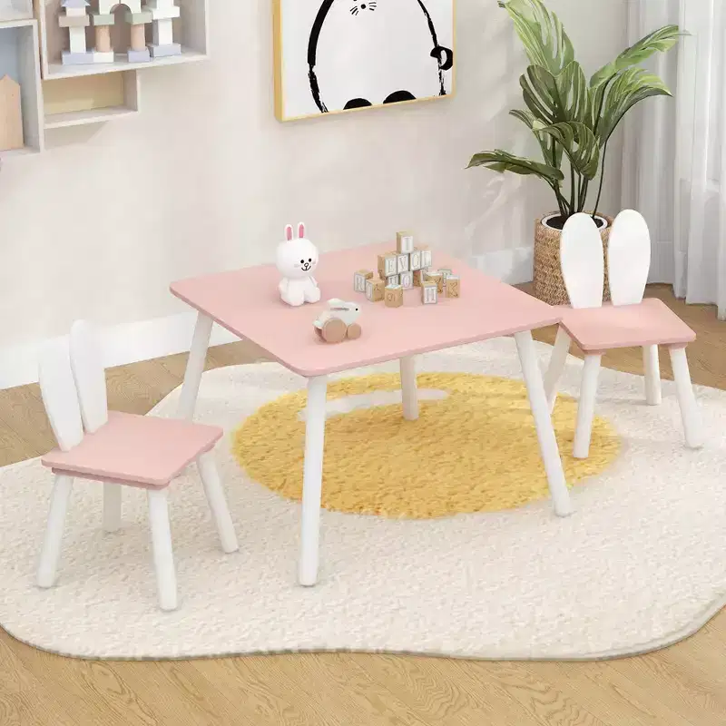 White Bunny-Ear Kids Table and 2 Chairs Set, Ages 3–6, Seats 2