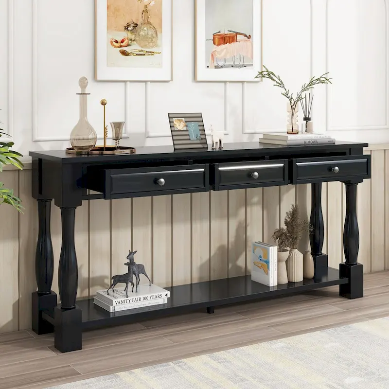 63inch Console Table,Long Sofa Table with Drawers and Shelf,French Country Entryway Table