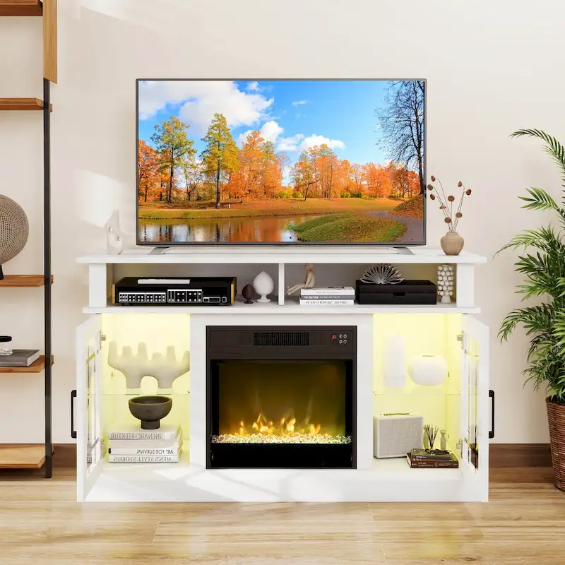 Costway TV Stand with Electric Fireplace LED Lights Remote Controls - See Details