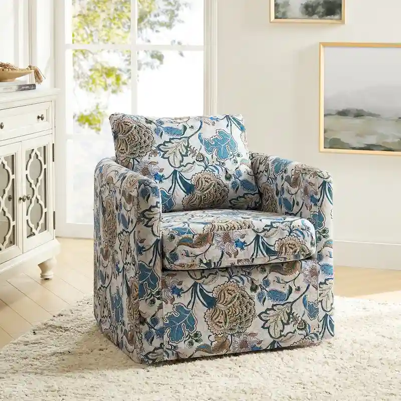 Erkenbald Modern Slipcovered Swivel Chair with Removable Cushion by HULALA HOME