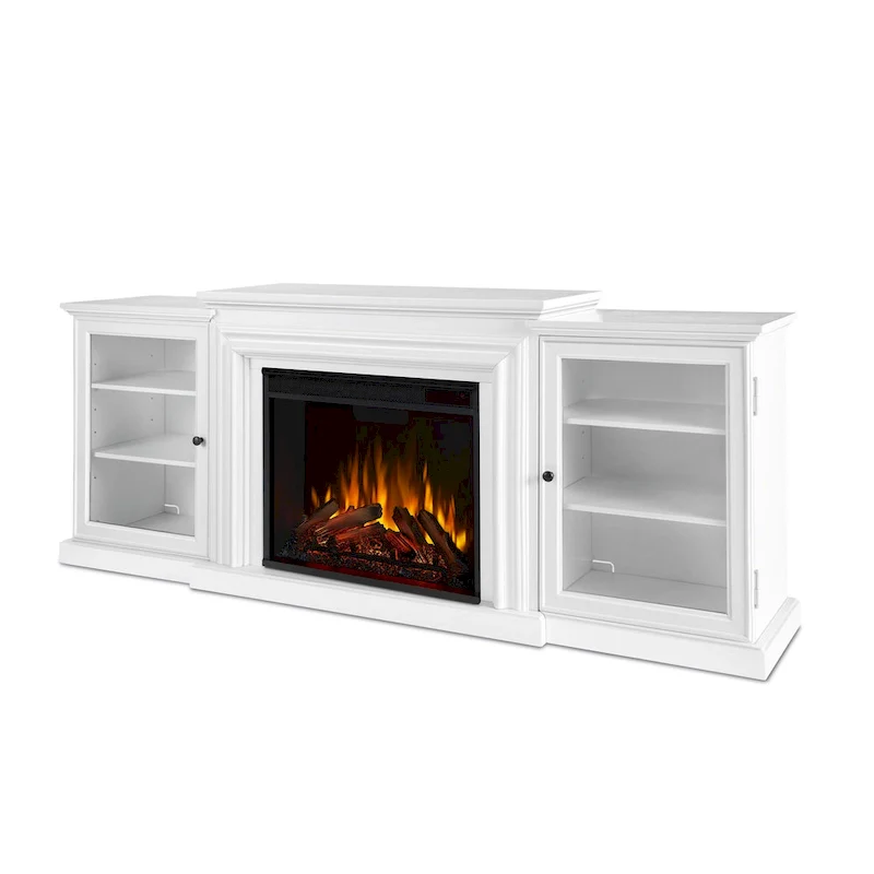 Frederick 72 Electric TV Stand Fireplace in White by Real Flame - 72L x 15.5W x 30H