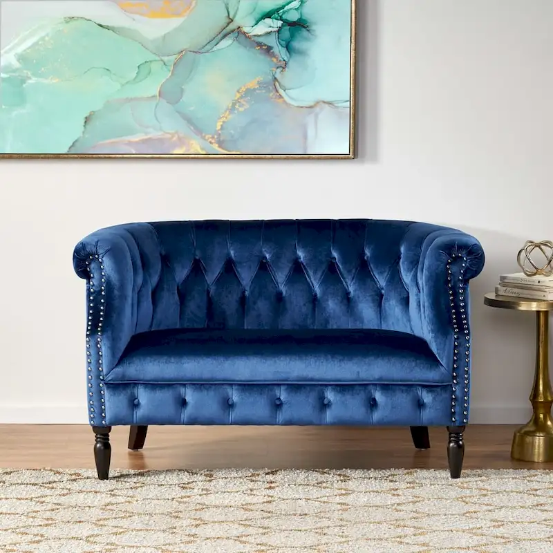 Milani Velvet Tufted Scroll Arm Loveseat by Christopher Knight Home