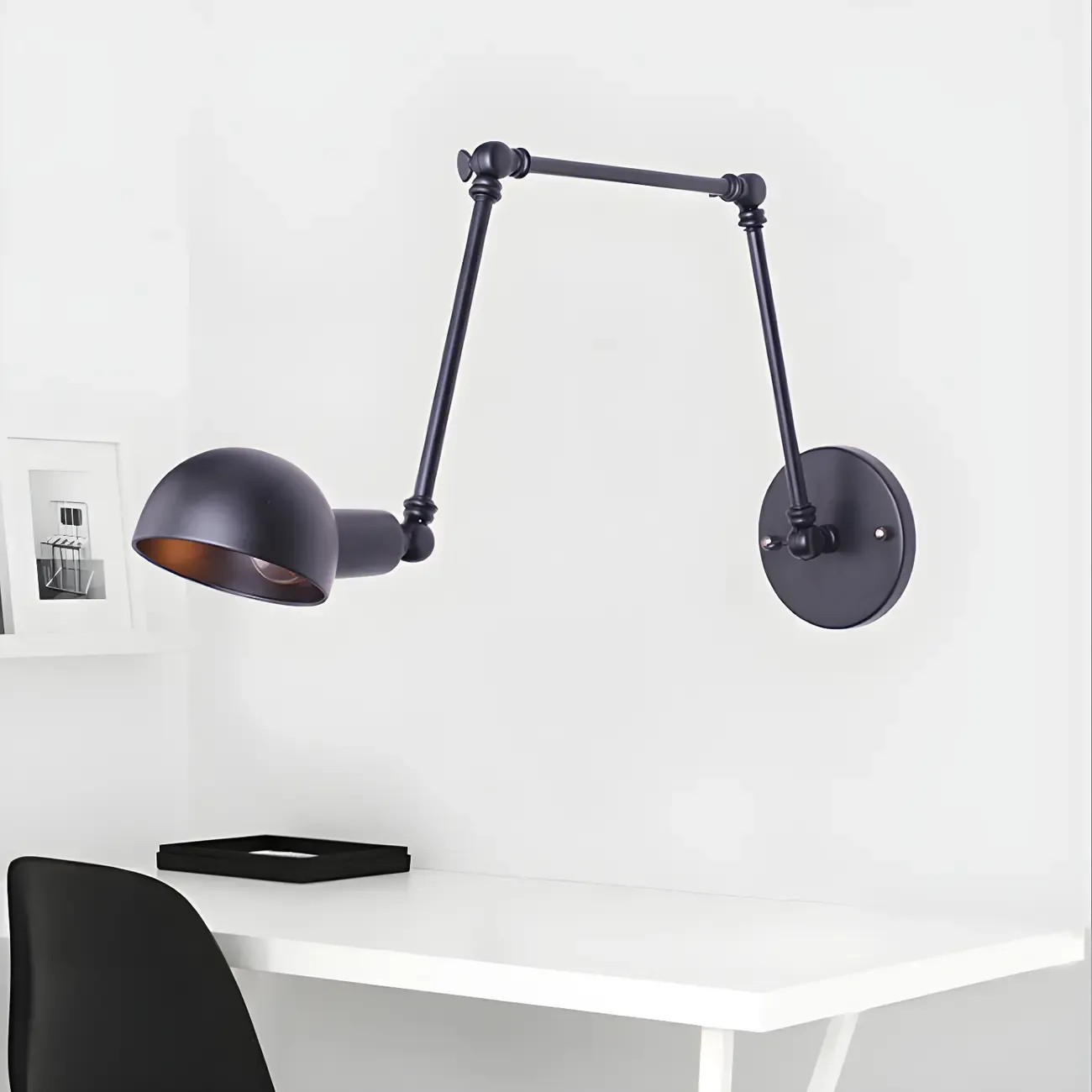 Industrial Metal Black Bowl Swing Arm Wall Light