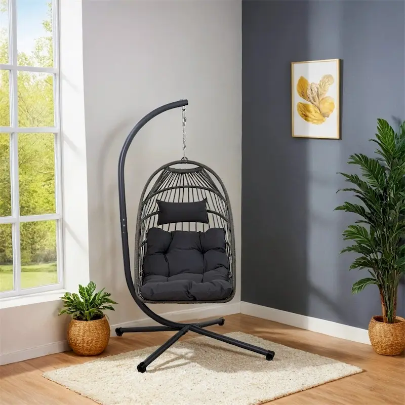 Outdoor Egg Hanging Chair with Stand,Patio Wicker Swing Egg Chair