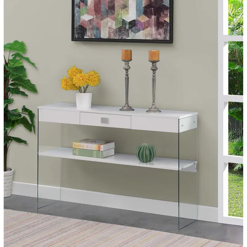 Convenience Concepts SoHo 1 Drawer Glass Console Table with Shelf