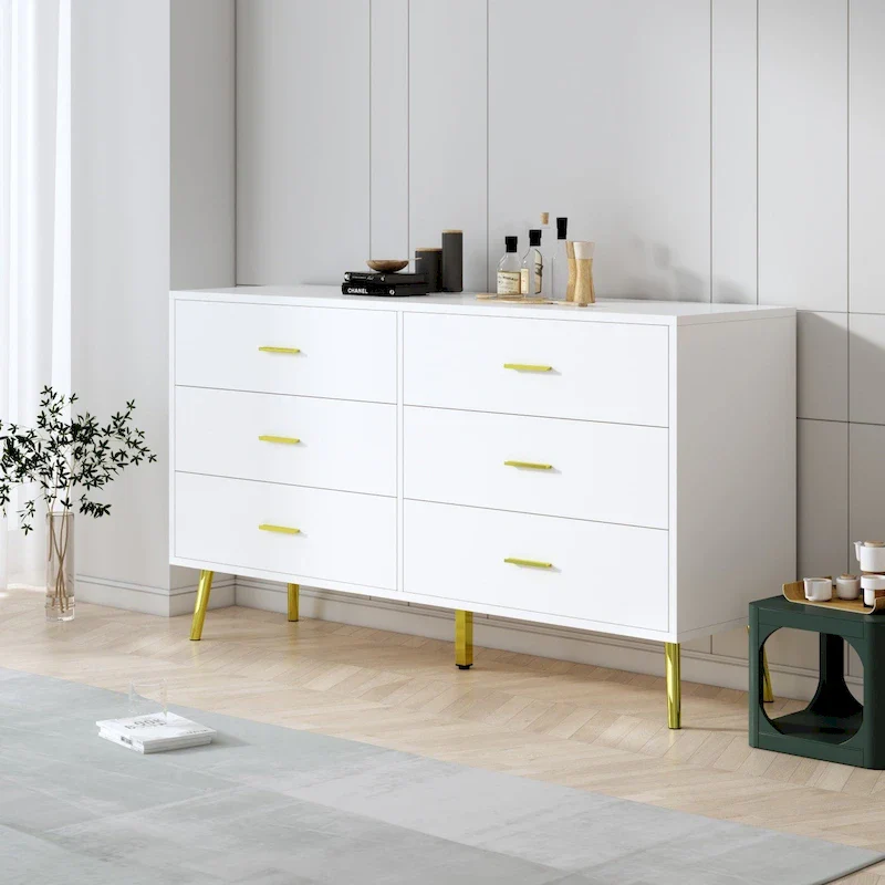 6 Drawer Larget Chest&Dresser With Golden Metal Handles