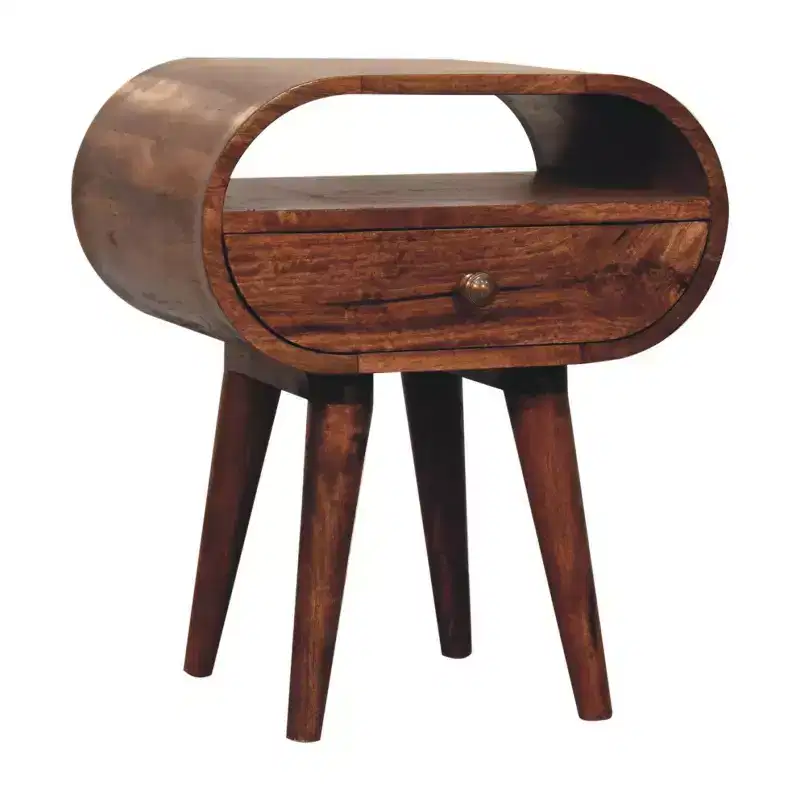 21 Brown Solid Wood Oval One Drawer Nightstand