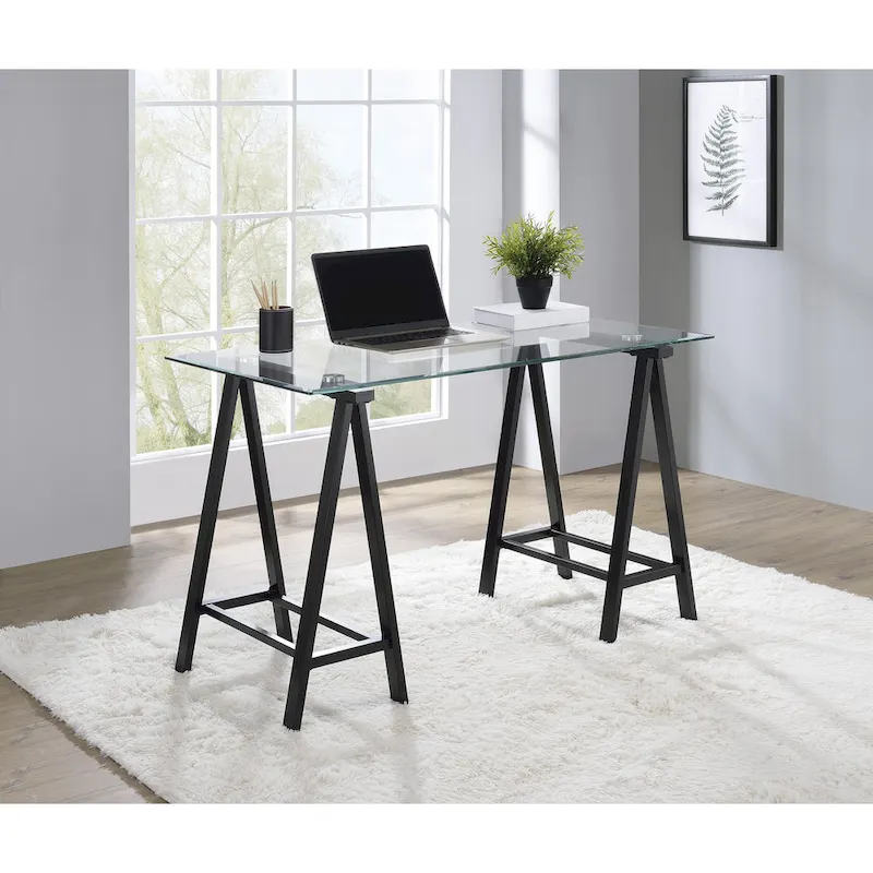 Middleton Desk with Clear Glass Top and Metal Base