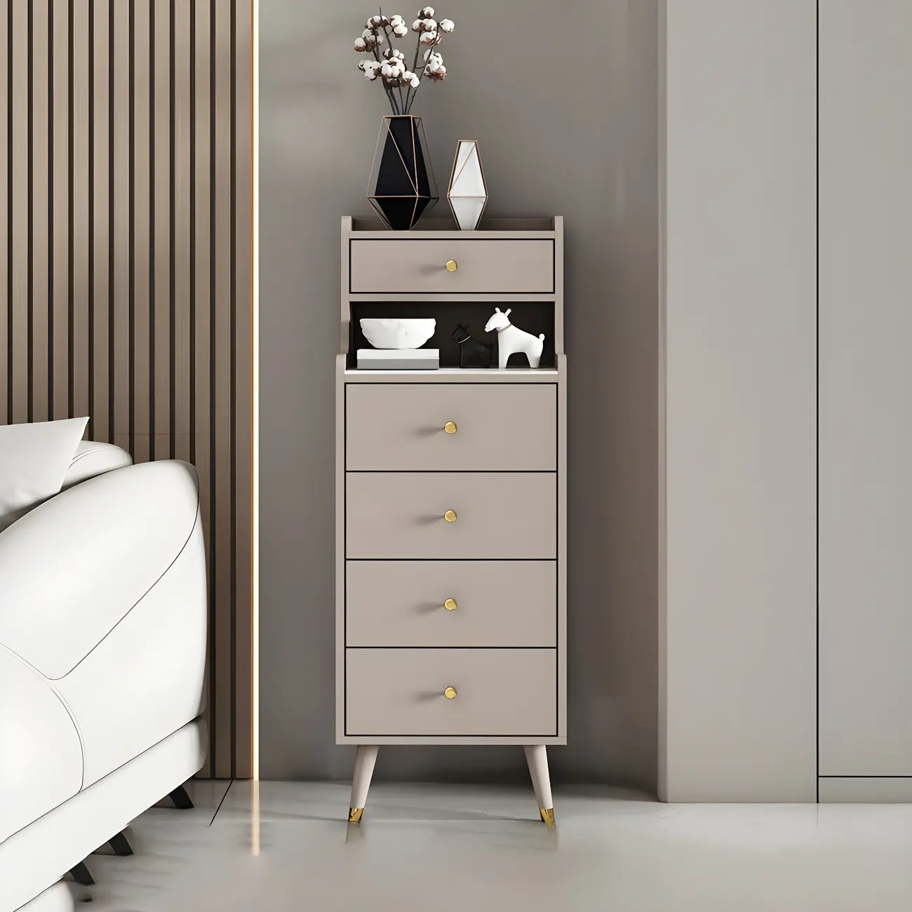Modern Wooden Vertical Dresser with 6 Drawers