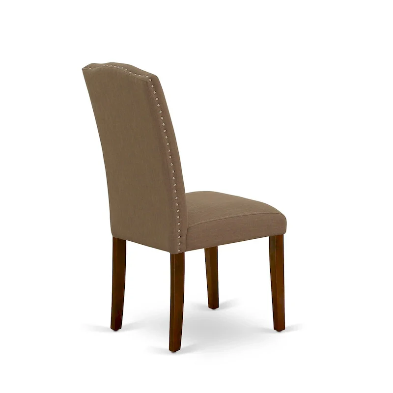 East West Furniture Dining Table Set- a Rectangle Table and Dark Coffee Linen Fabric Chairs, Mahogany (Pieces Option)