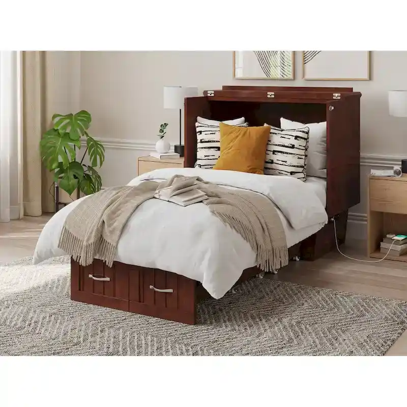 Sydney Twin Murphy Bed Chest with 6 inch Mattress