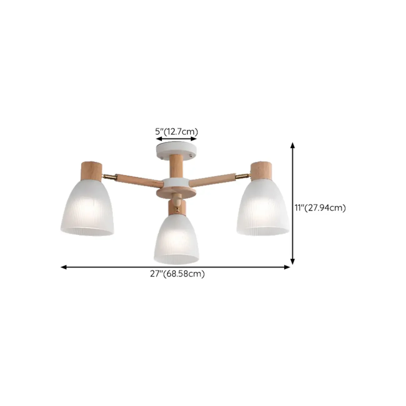 Natural White Cone Glass Wooden Semi Flush Mount Ceiling Light
