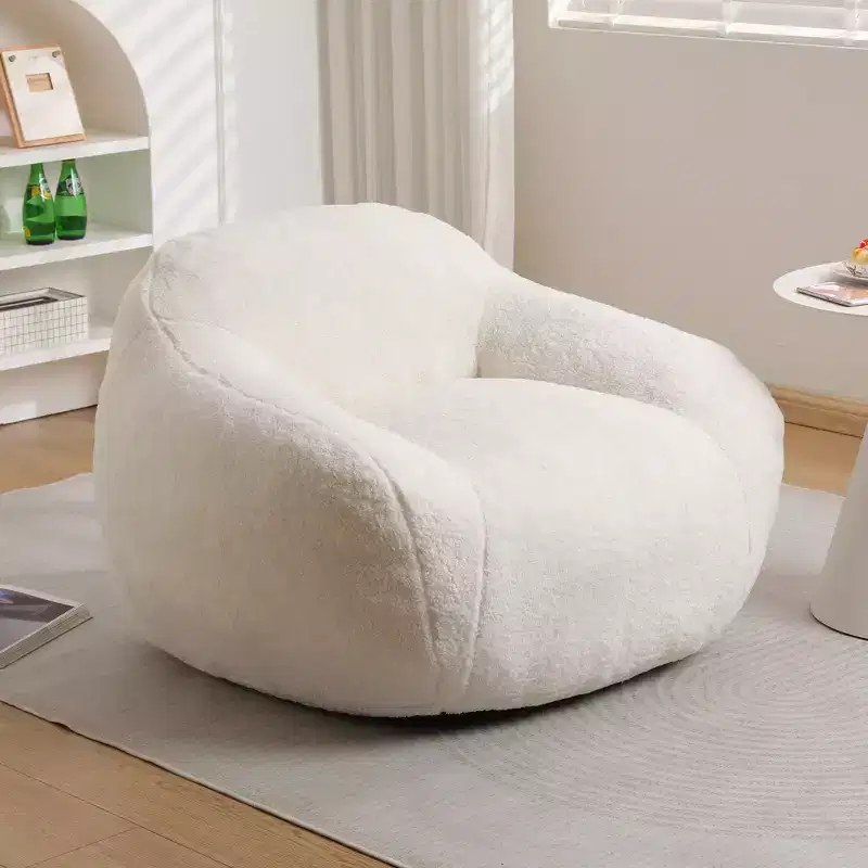 Light Gray / Off White / Rose Red Faux Fur Bean Bag Chair with Armrest — 1 Adult
