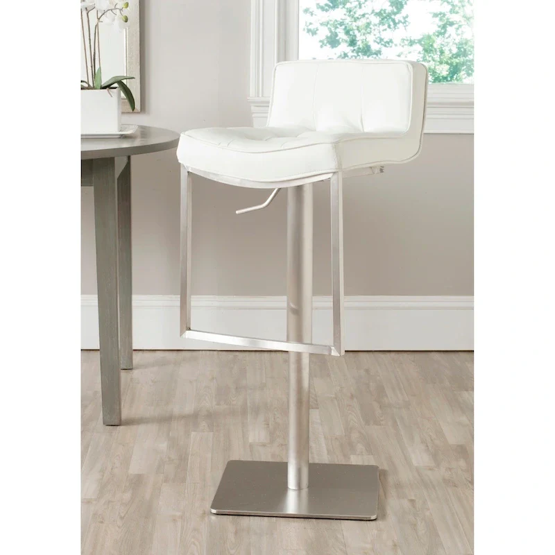 SAFAVIEH Lyndy 24.8-34.2-inch White Leather Adjustable Swivel Bar Stool - 20.1 x 16.5 x 29.9 - 20Wx17Dx30H