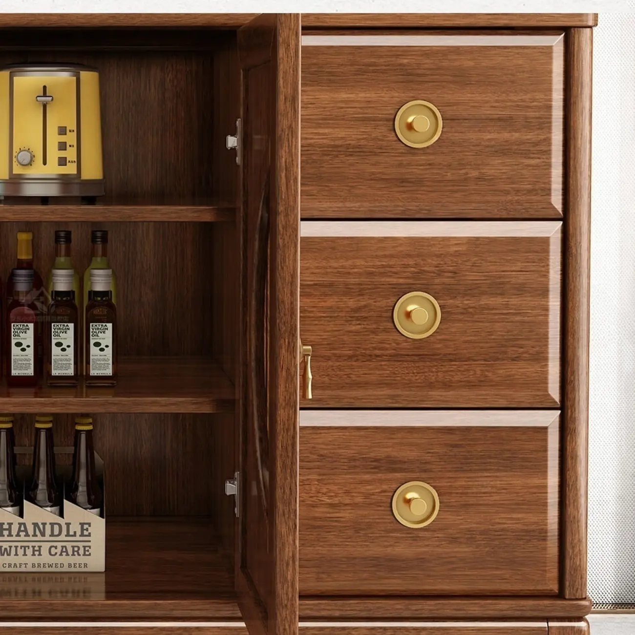 Traditional Wooden Sideboard with Cabinet & Drawer in Walnut