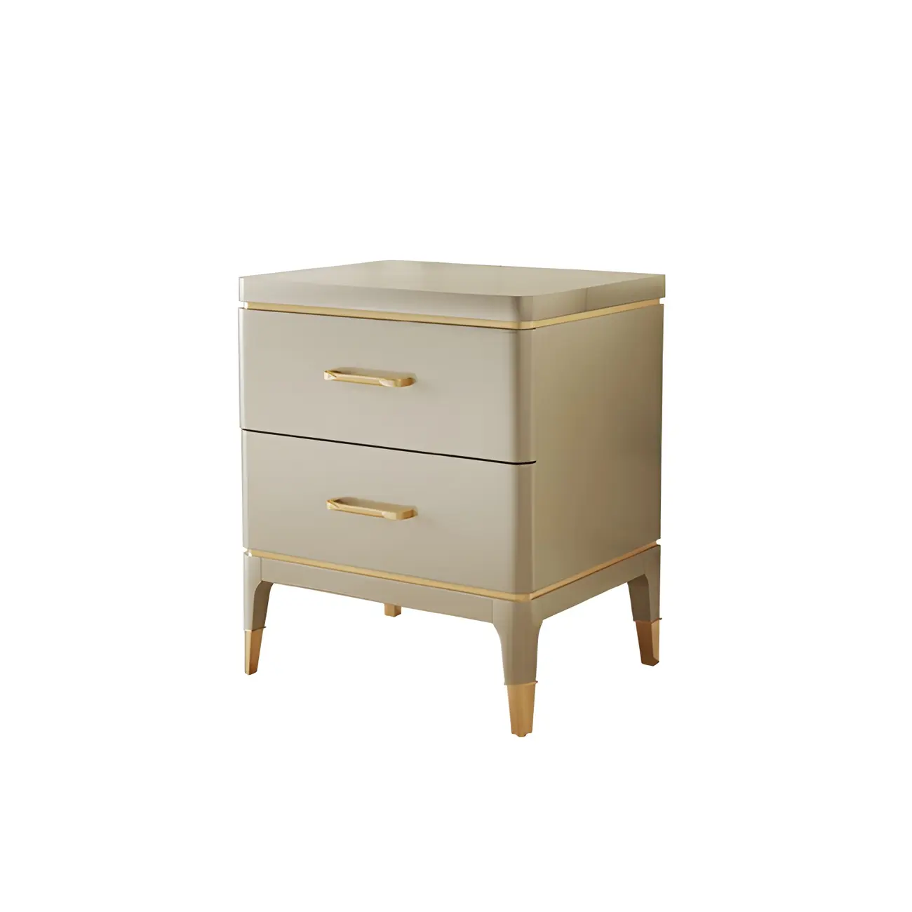 Glam Gold White Metallic Top 2-Drawer Nightstand