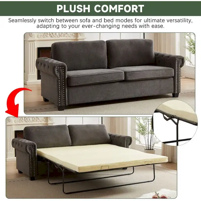 83.8  Convertible 2-in-1 Pullout Polyester Sleeper Sofa Bed