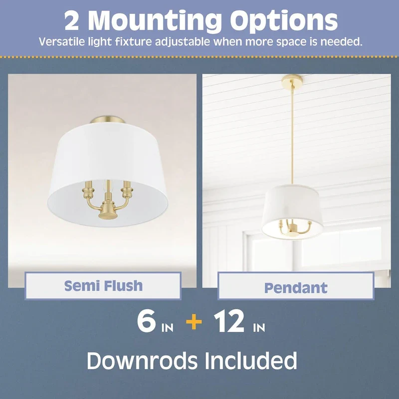 Prominence Home Billet Convertible Pendant/Semi-Flush with Fabric Shades