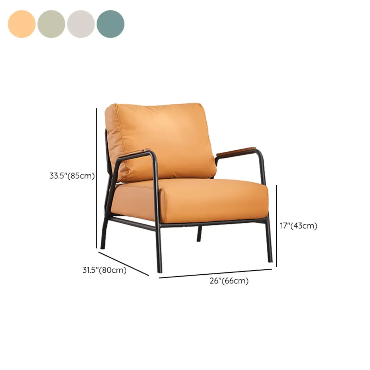 Modern Leather Accent Chair with Pillow and Metal Arms