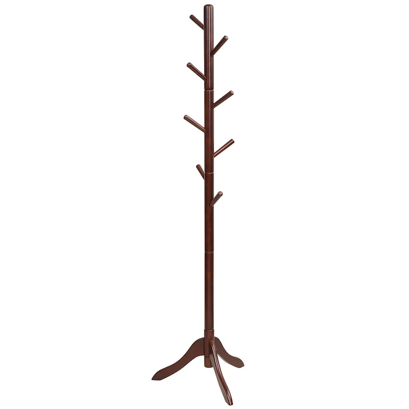 Wooden Coat Rack Stand Hall Tree 2 Adjustable Height w/ 8 Hooks