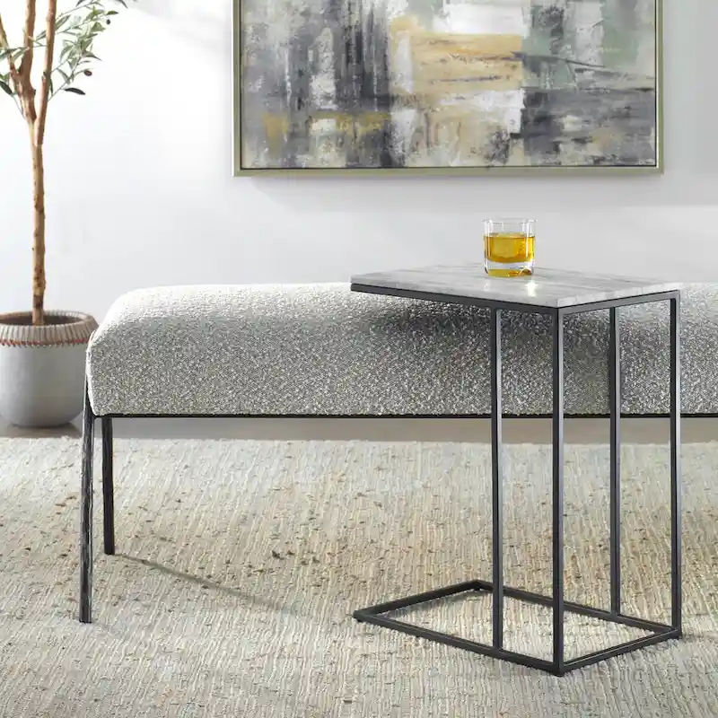 Black Metal and White Marble Accent Table