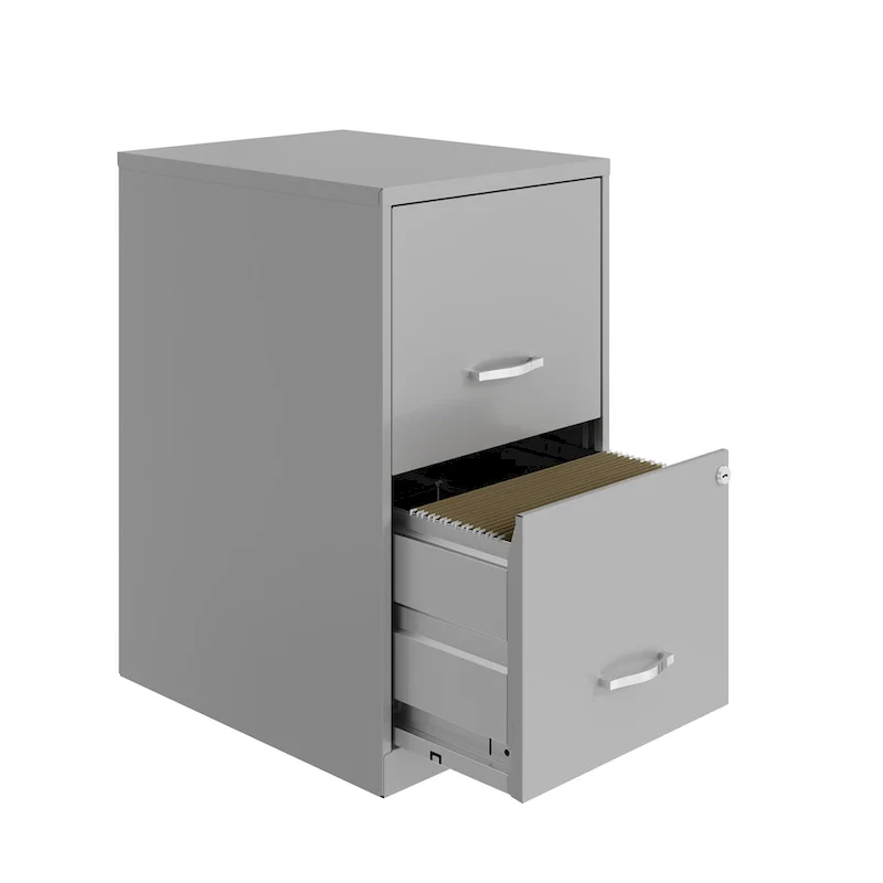 Silver 2-Drawer Metal File Cabinet with Lock & Letter-Size Hanging Files