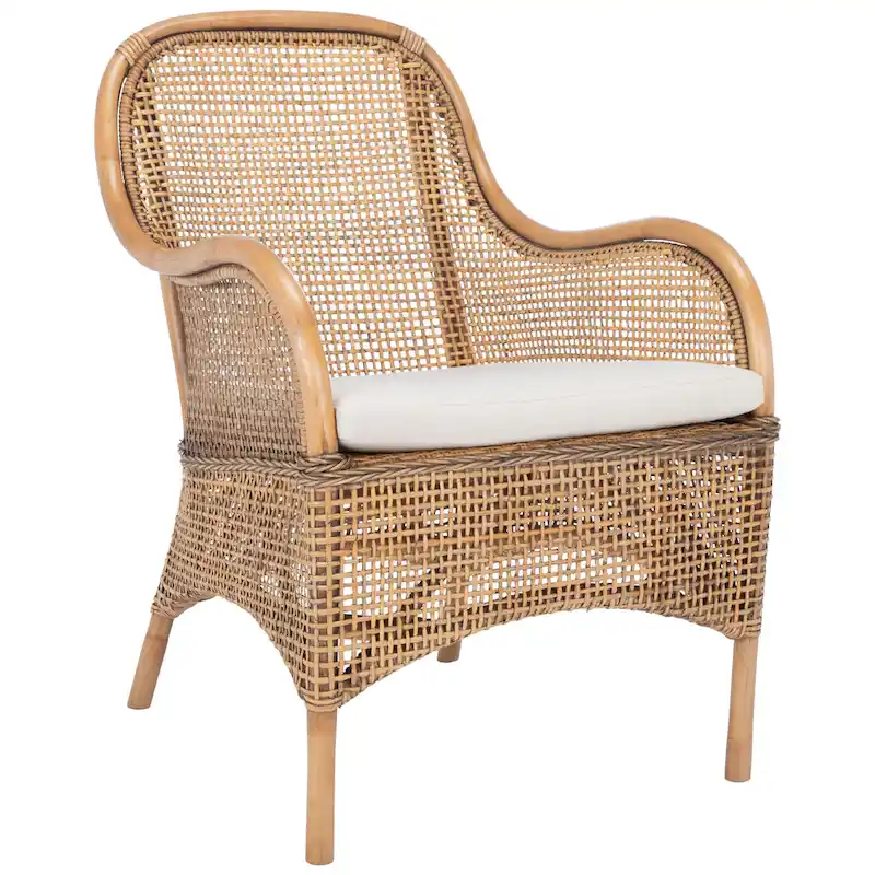 SAFAVIEH Rosalia Coastal Rattan Accent Chair with Cushion - 23.4 W x 24.8 L x 32.7 H - 23Wx25Dx33H
