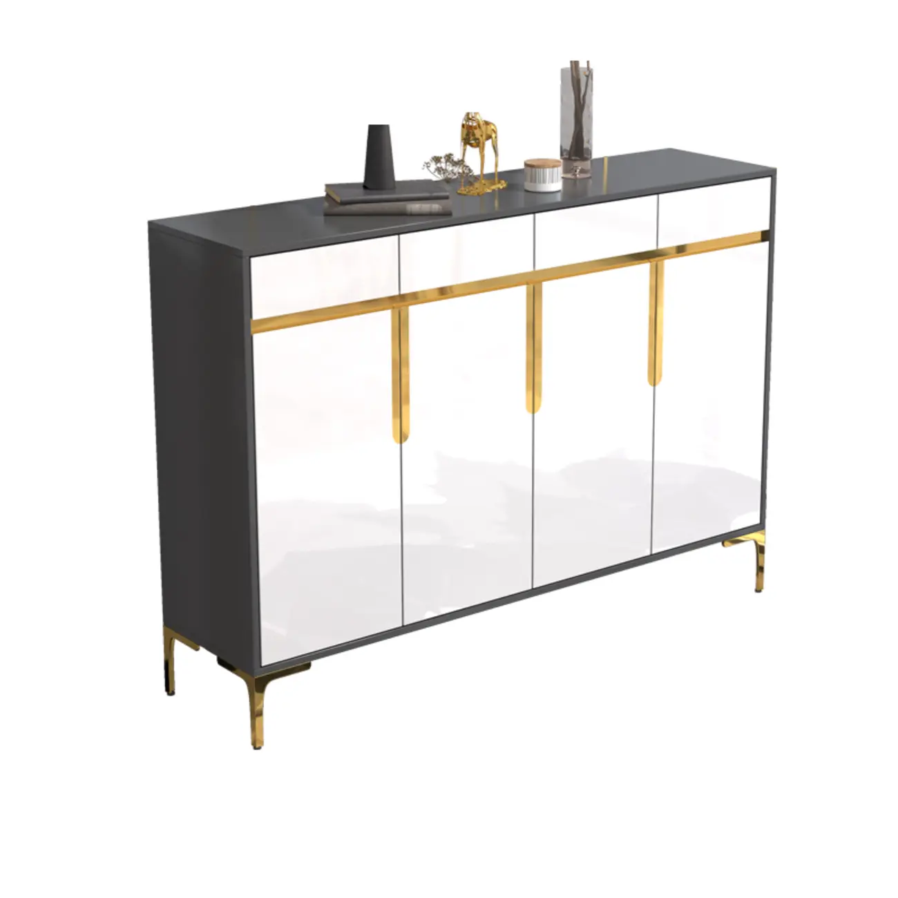 Entryway Wood Large Shoe Cabinet with Gold Accents