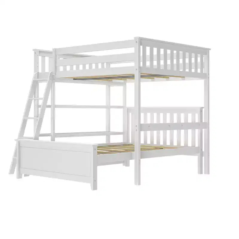 L-Shaped Full over Full Bunk Bed with Bookcase