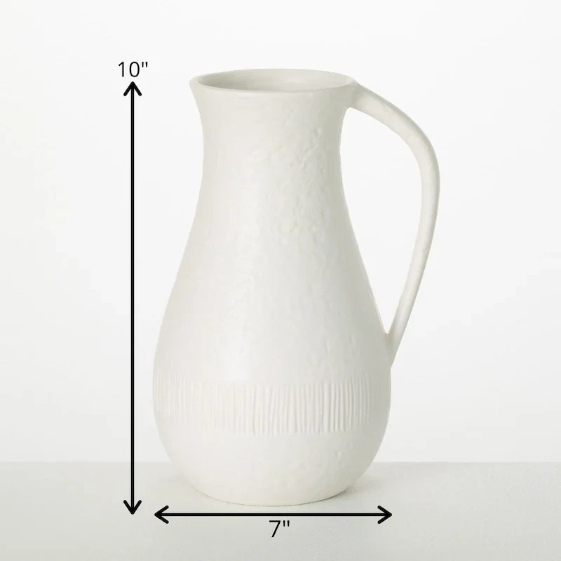 Sullivans 10  White Chiffon Stone Pitcher - 7 L x 5.75 W x 10 H