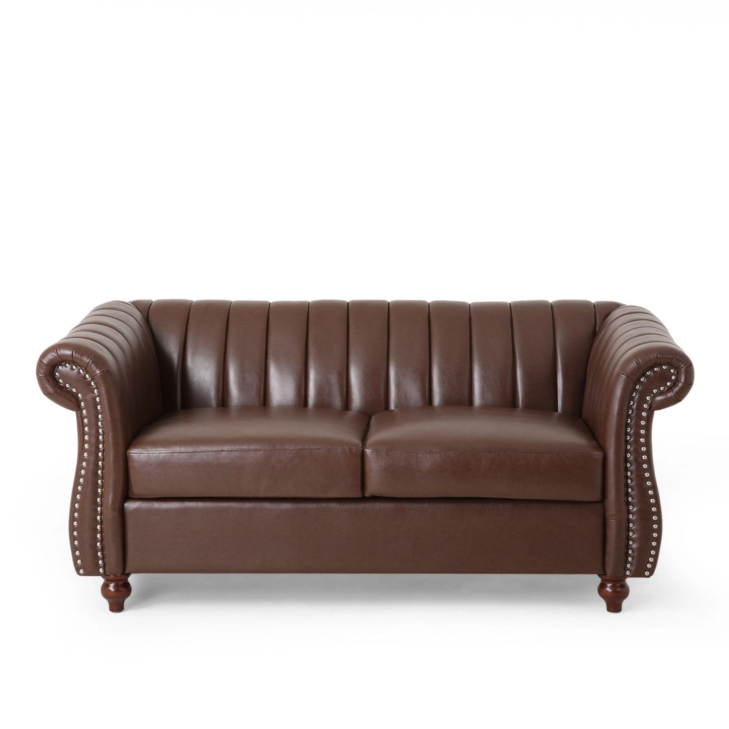 Modern Glam Channel Stitch Loveseat with Nailhead Trim - NH575413