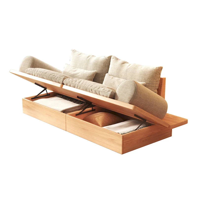 JASIWAY Cotton Line Beige Sofa With Wood Frame