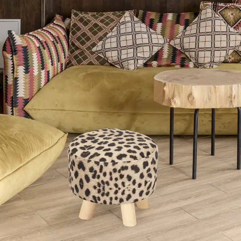 Adeco Modern Round Ottoman Home Footrest Stool/ Linen Fabric Seat Pouf