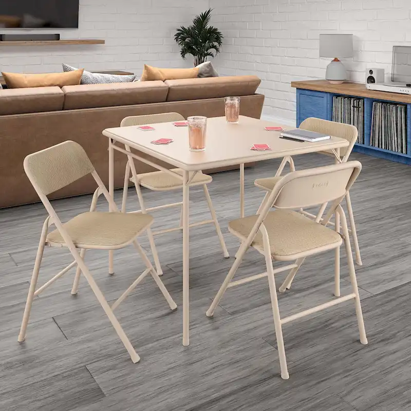 COSCO 5-Piece Folding Vinyl Table and Fabric Chair Set - 5 piece