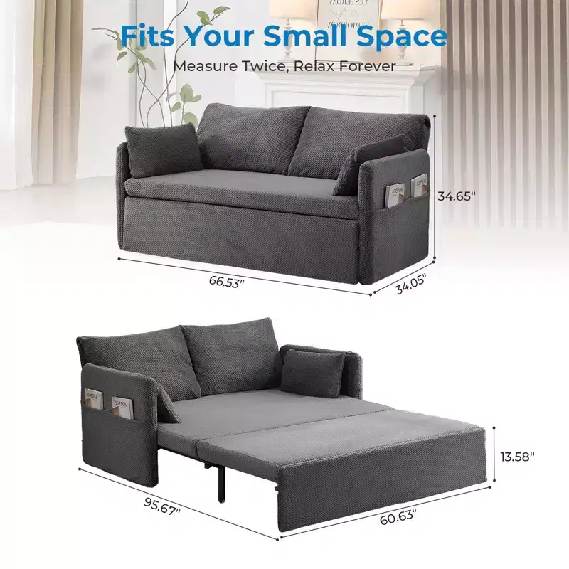 Mjkone Convertible Sofa Bed with Adjustable Backrest, Bubble Fleece, Grey