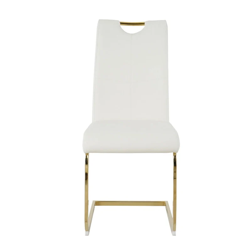 Modern Faux Leather Padded Seat Dining Chairs with gold Metal Legs,Set of 2