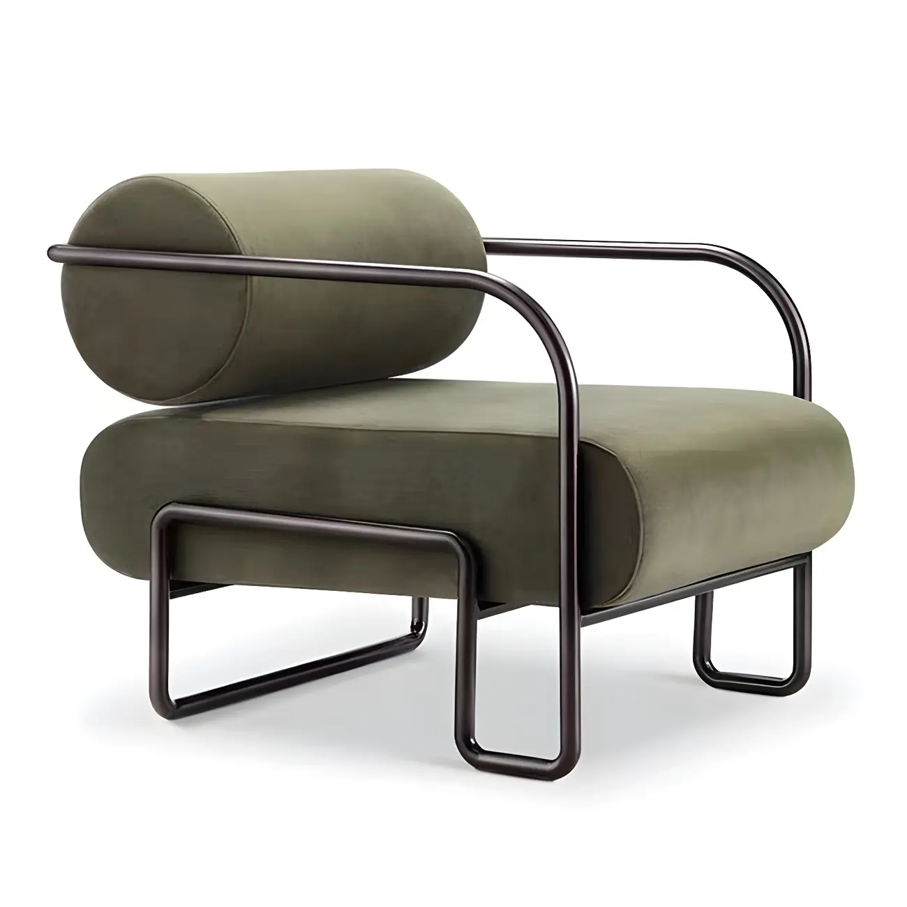 Industrial Leather/Velvet Accent Chair with Metal Frame