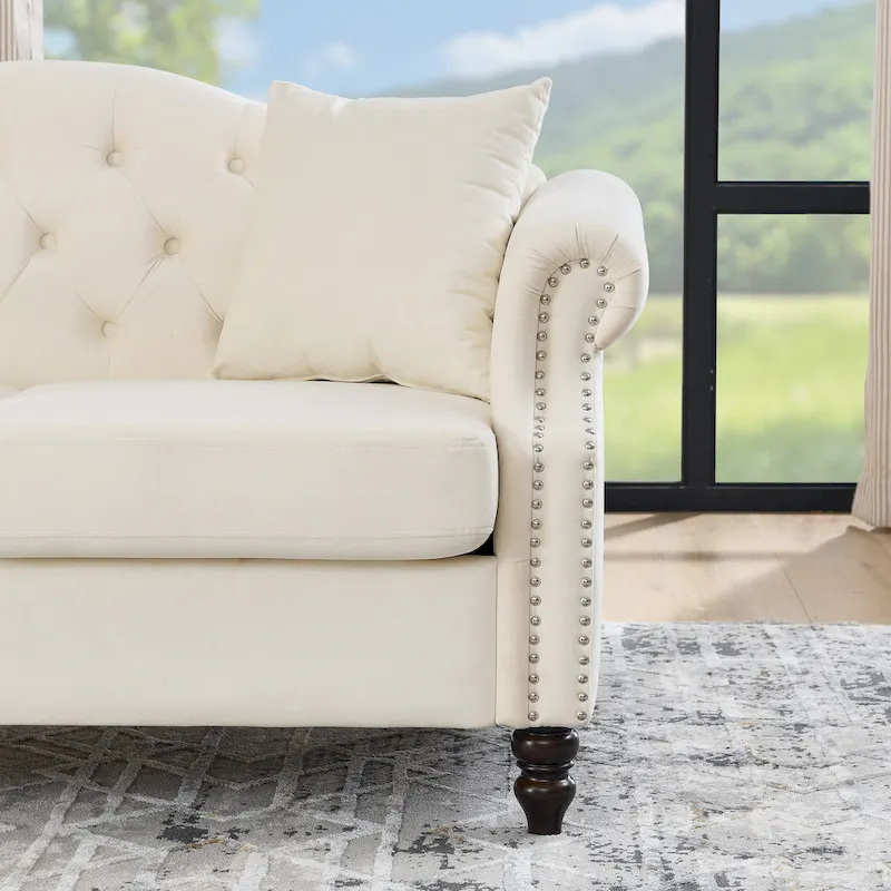2-Pieces 6-Seat Velvet Chesterfield Sofa Set (Two 3-Seaters) with Tufted Back & Nailhead Trim