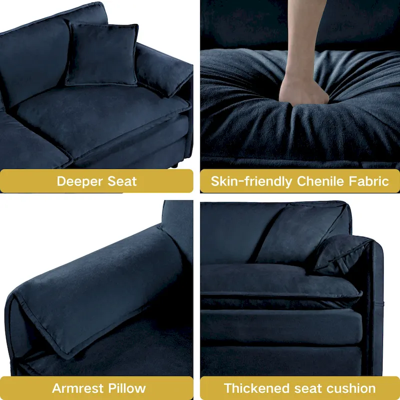 75.59 Chenille Cloud Loveseat Sofa with Deep Seat and 4 Pillows