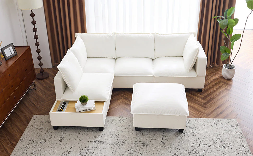 Walker Edison | Cloud Modular U-shaped Sectional Sofa with Ottoman and Coffee Table